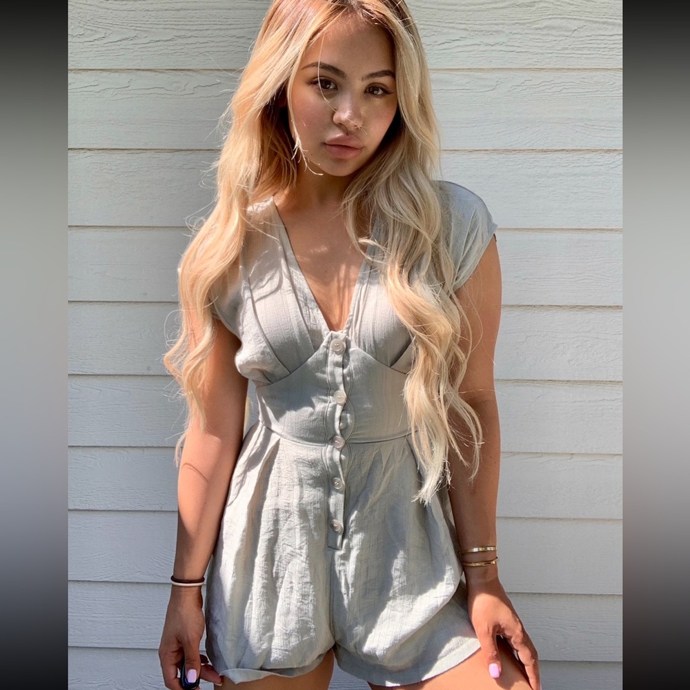 Fashion Nova Sage Green Elegant Romper